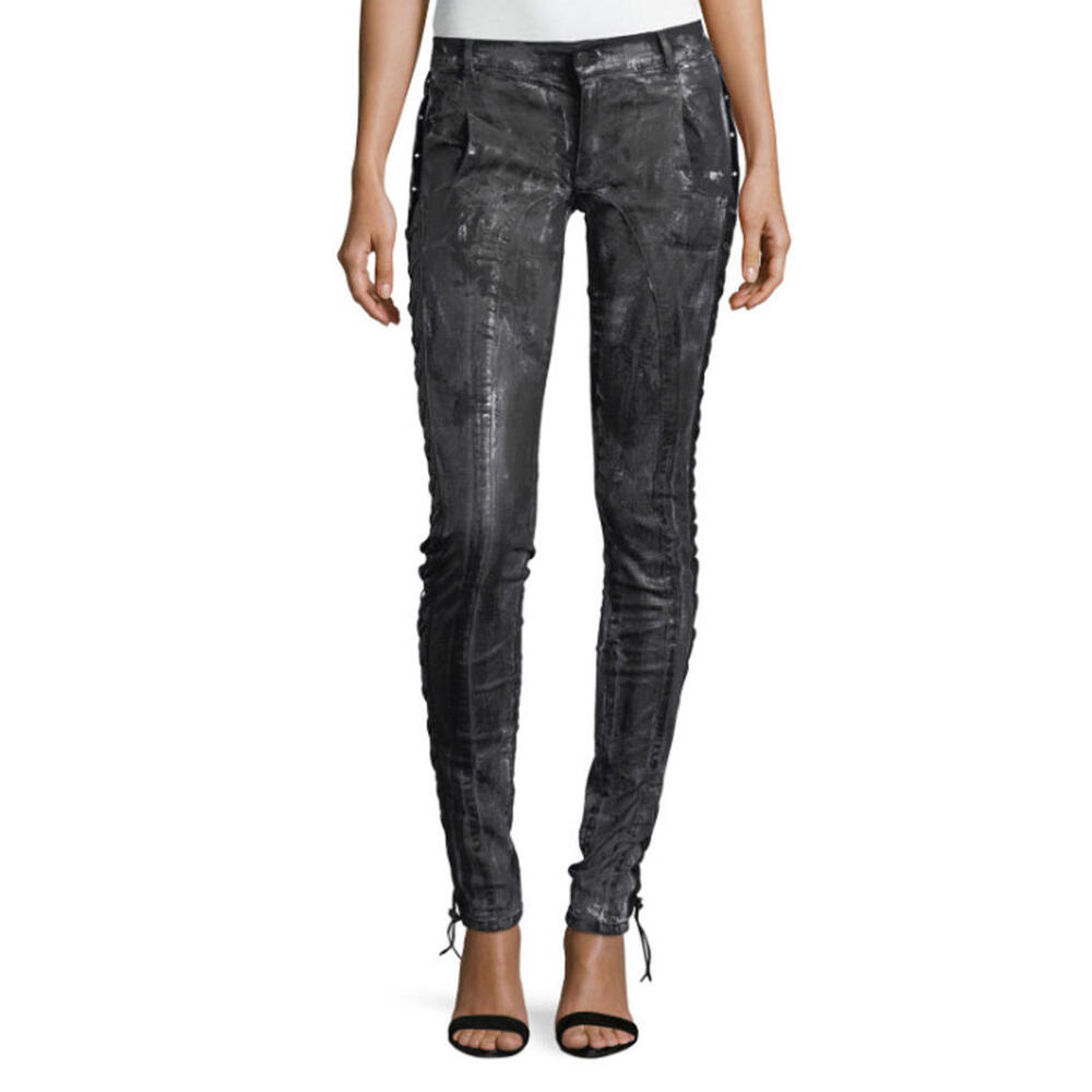 Redemption, coated black/gray side lace-up jean, NWOT, IT/40, Retail $1295.00